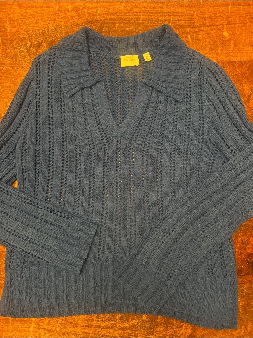 Cyrus Wonen's Royal Blue Open-Knit V-Neck Sweater